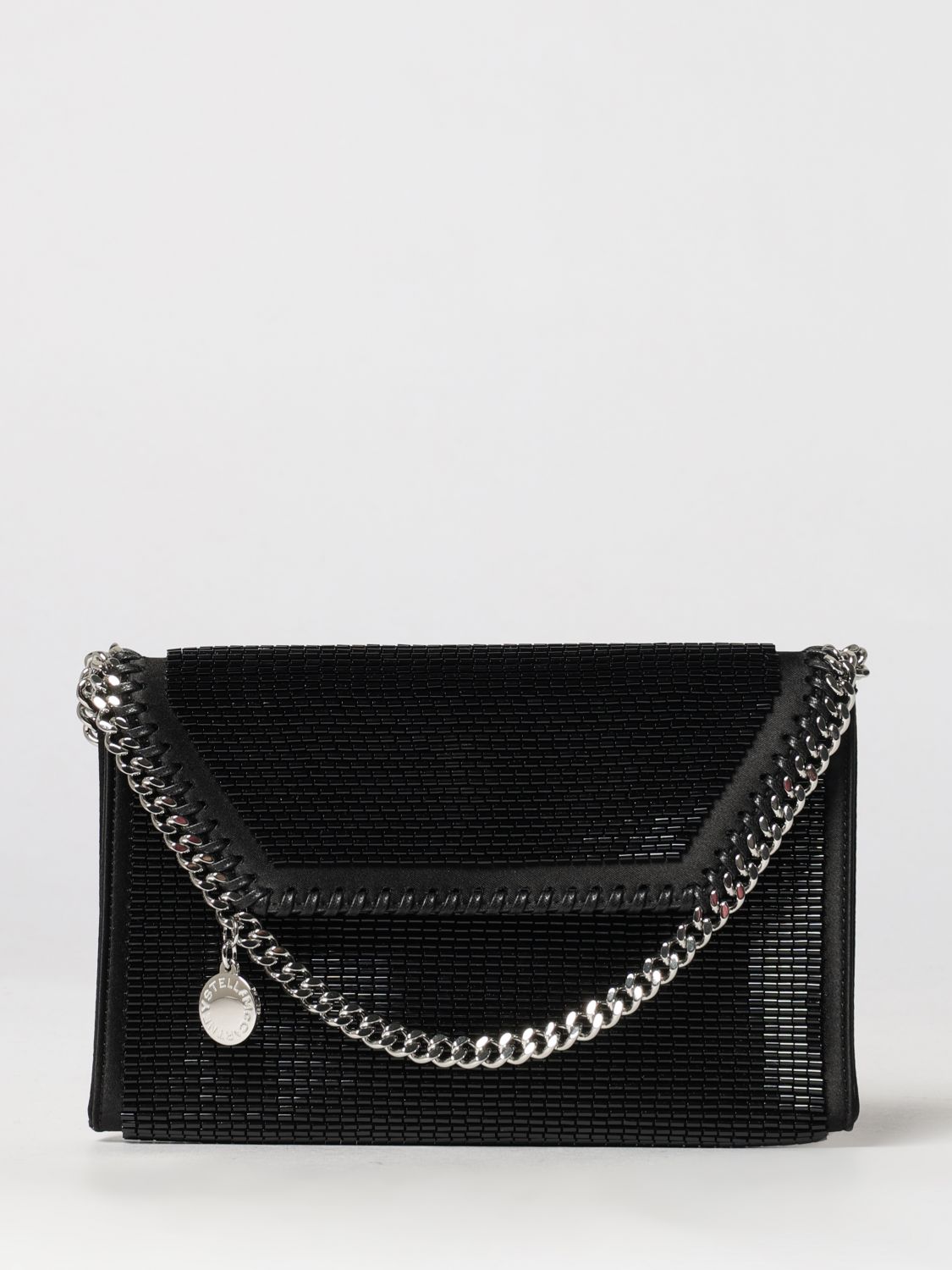 falabella mini satin bag with beads and chain