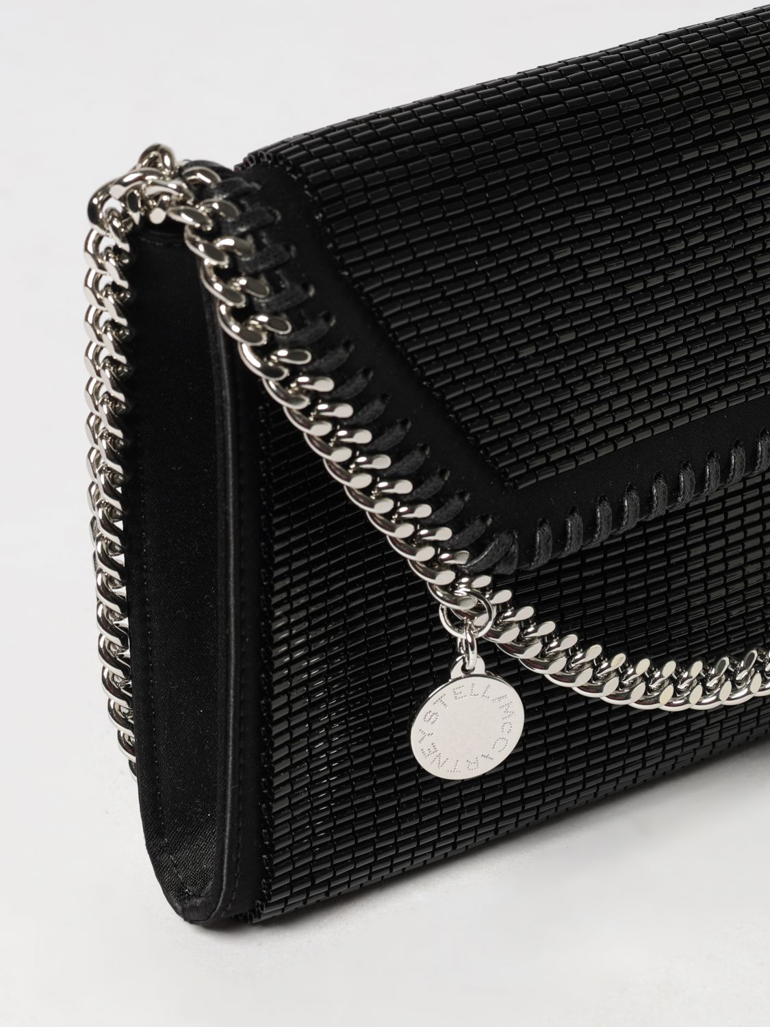 falabella mini satin bag with beads and chain
