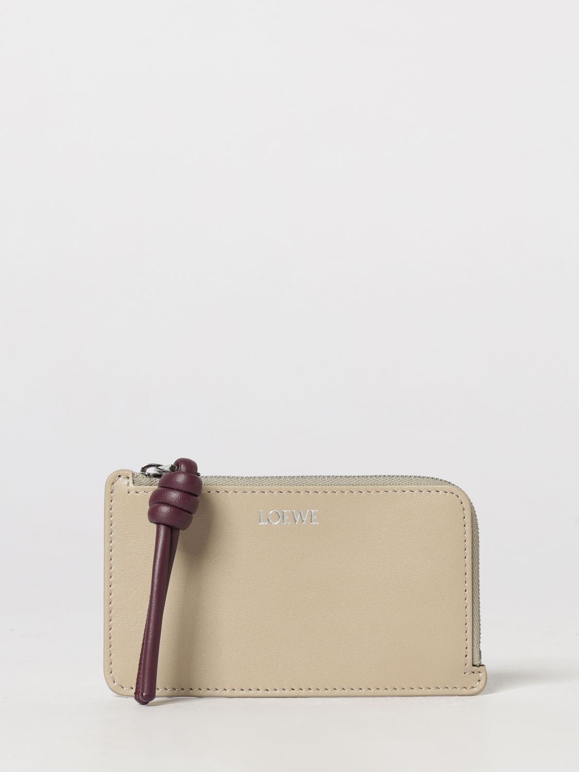 knot zipped calfskin nappa card holder with laminated logo
