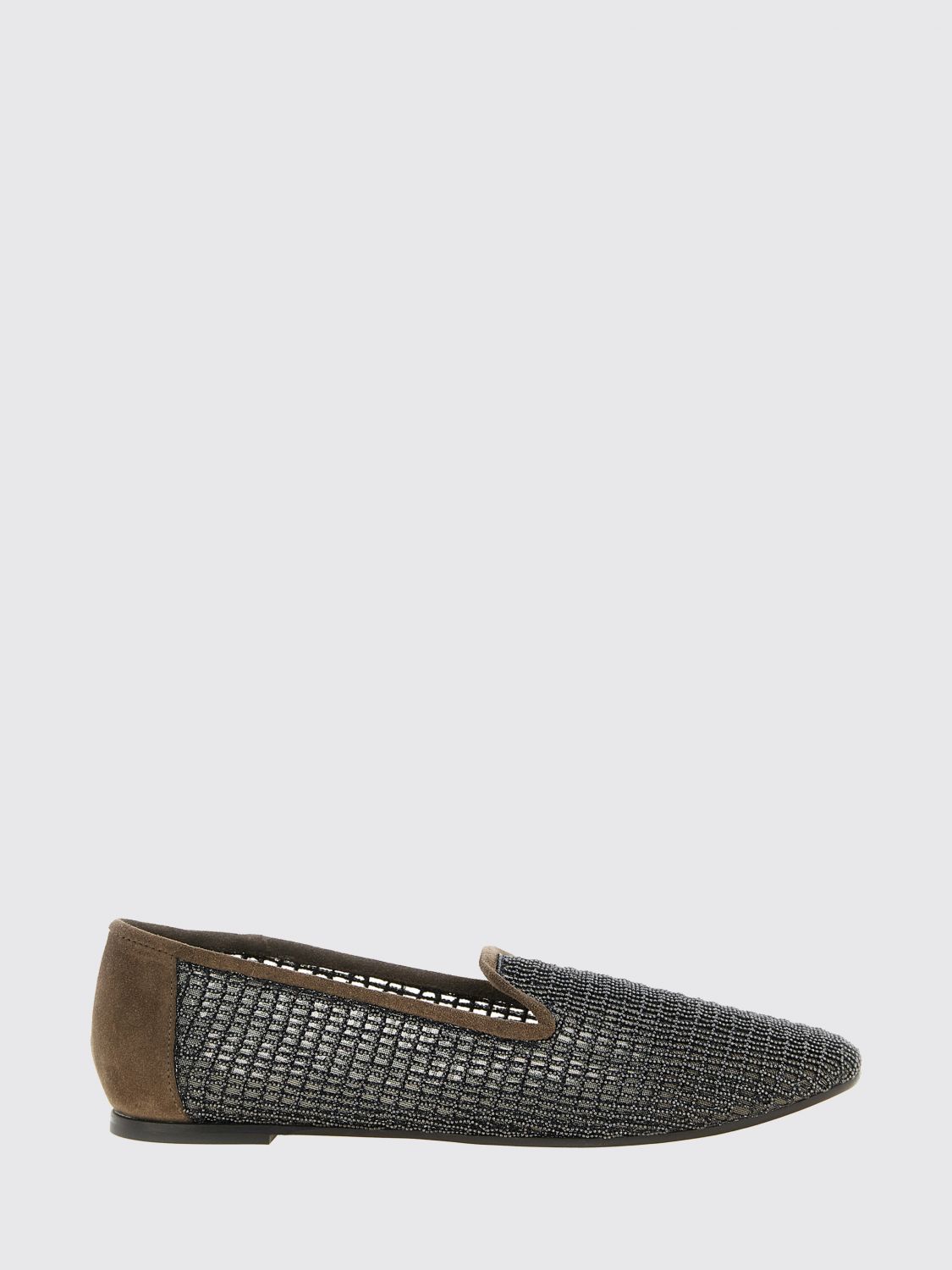 suede flat loafers with monili embellishment and perforated detail