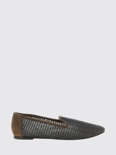 suede flat loafers with monili embellishment and perforated detail