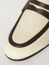 flat mules in bicolour raffia and leather with penny bar