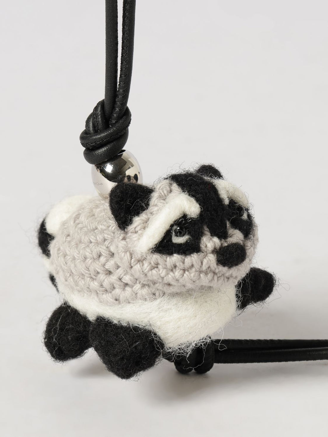 LOEWE OS raccoon animal-shaped keychain in crochet wool and calfskin
