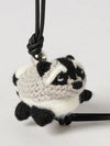 raccoon animal-shaped keychain in crochet wool and calfskin