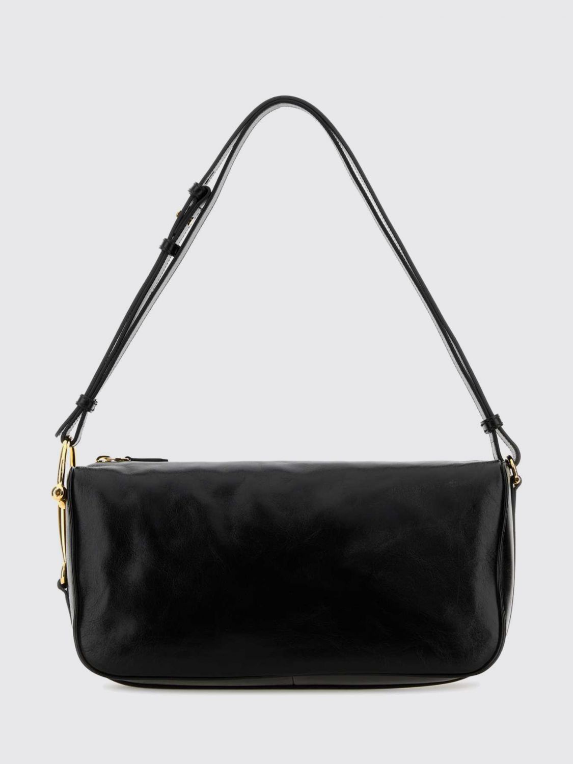 smooth calfskin shoulder bag with adjustable handle and zip closure