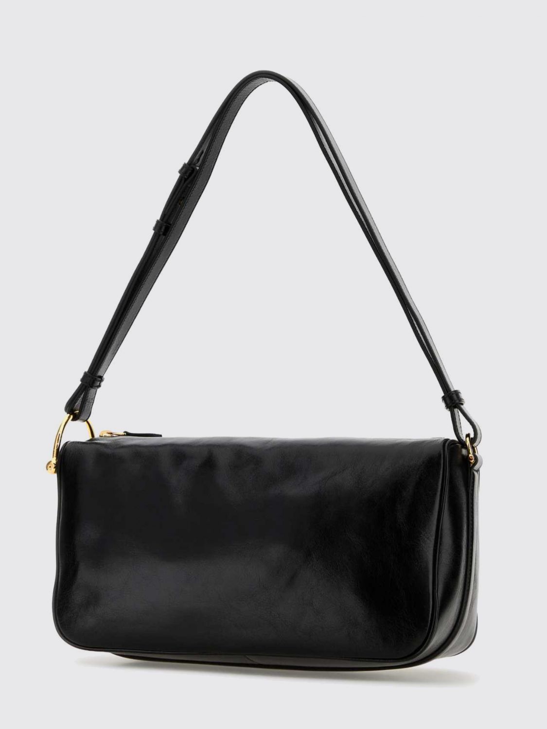 smooth calfskin shoulder bag with adjustable handle and zip closure