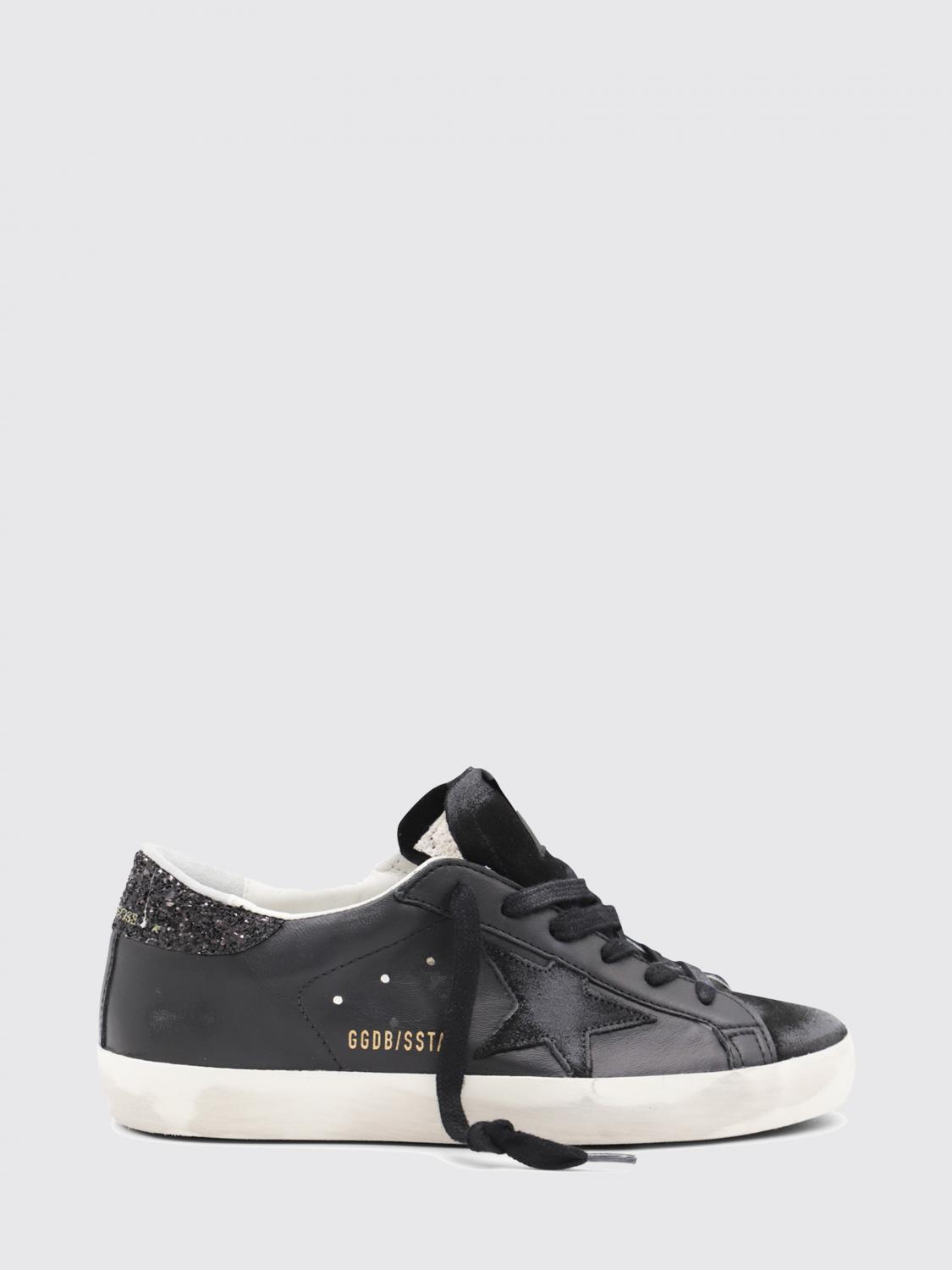 super-star glitter leather and nappa trainers with distressed effect