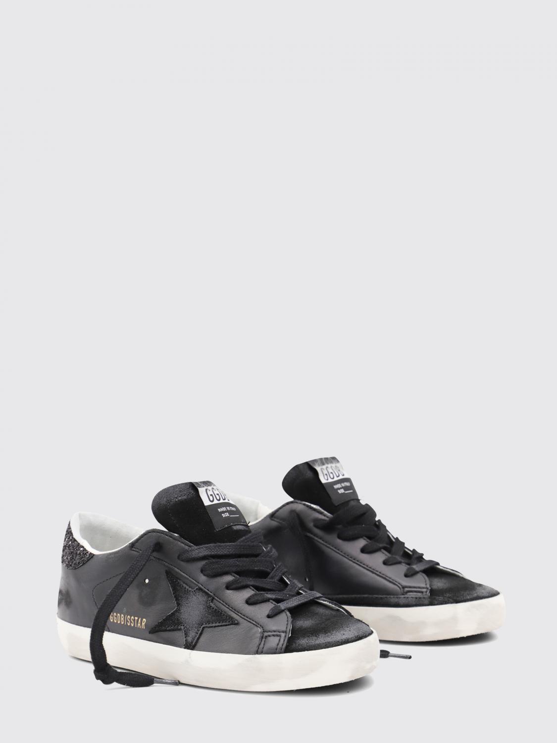 super-star glitter leather and nappa trainers with distressed effect