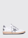 ball star leather sneakers with glitter logo and distressed effect