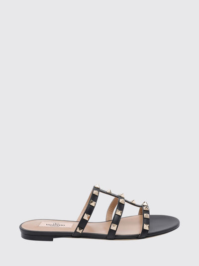 rockstud calfskin slide sandals with studs