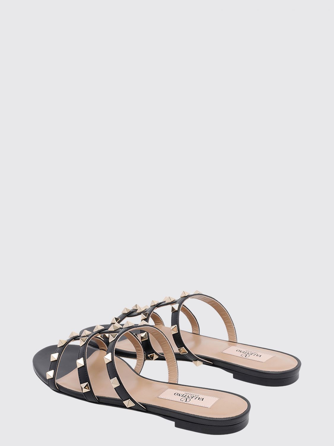 rockstud calfskin slide sandals with studs