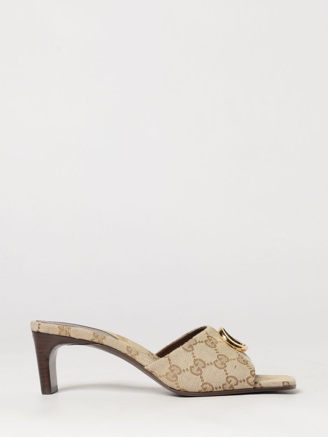 gg jacquard fabric mules with mid-heel and square toe