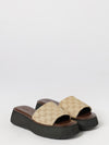 gg cotton monogram mule sandals with low wedge heel