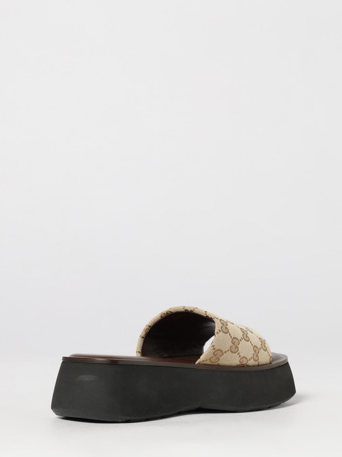gg cotton monogram mule sandals with low wedge heel