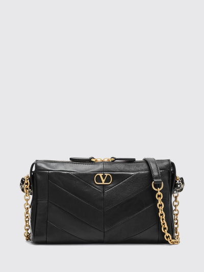 panthea chevron leather shoulder bag with vlogo and rhinestones