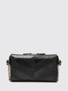 panthea chevron leather shoulder bag with vlogo and rhinestones