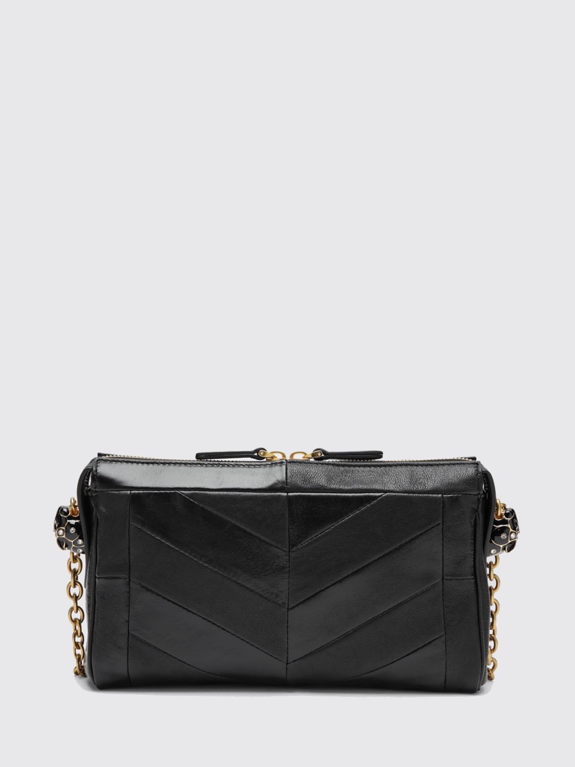 panthea chevron leather shoulder bag with vlogo and rhinestones