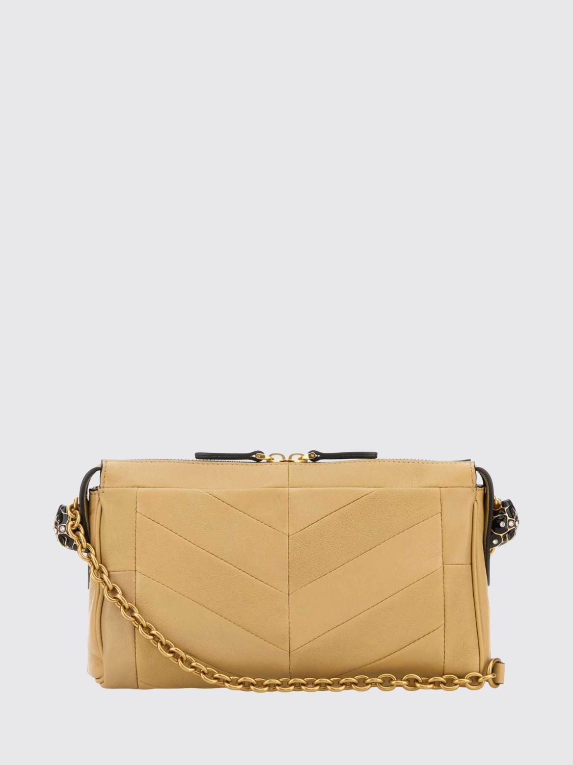 panthea chevron leather shoulder bag with vlogo and rhinestones