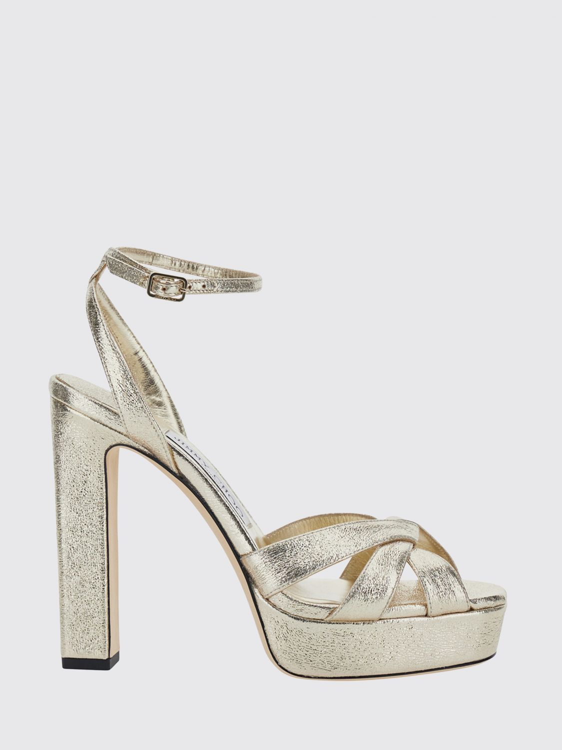 kove platform sandals in laminated nappa with a high heel
