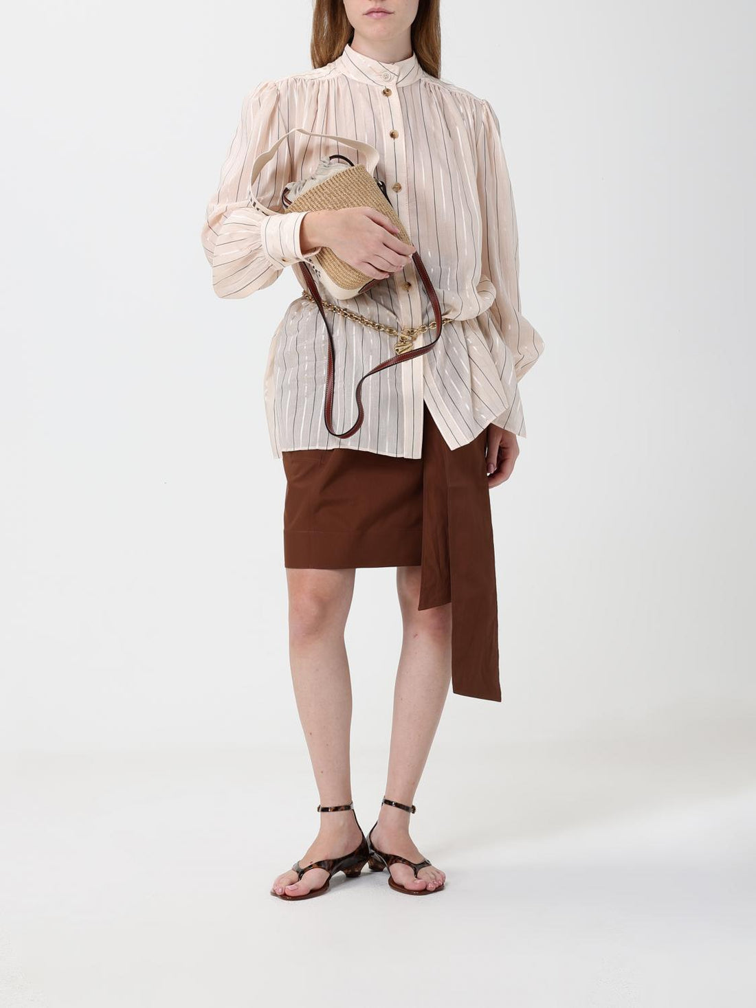 CHLOÉ OS chloé woody mini raffia bucket bag with leather strap