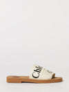 woody flat mule sandals chloé in canvas with logo print and square toe