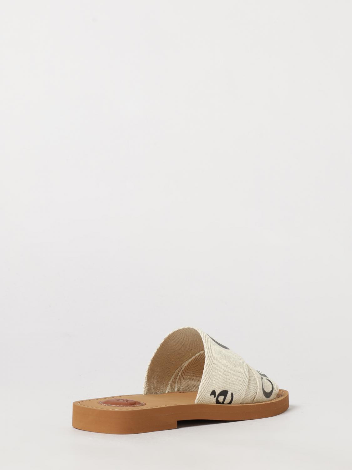 woody flat mule sandals chloé in canvas with logo print and square toe