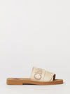 woody flat mule sandals chloé in canvas with embroidered logo and square toe