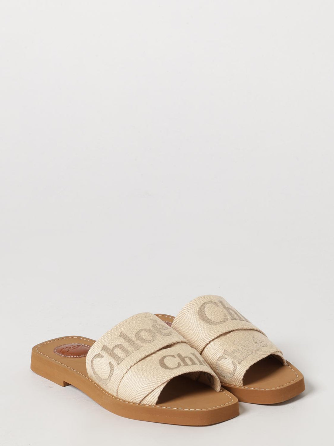 CHLOÉ 36 woody flat mule sandals chloé in canvas with embroidered logo and square toe