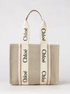 woody linen tote bag chloé with printed logo and double handle
