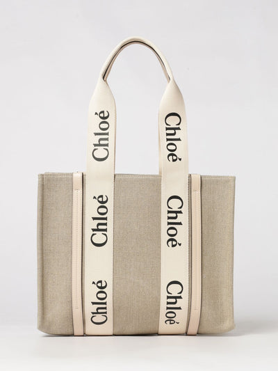 woody linen tote bag chloé with printed logo and double handle