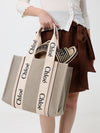 woody linen tote bag chloé with printed logo and double handle