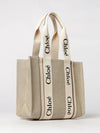 woody linen tote bag chloé with printed logo and double handle