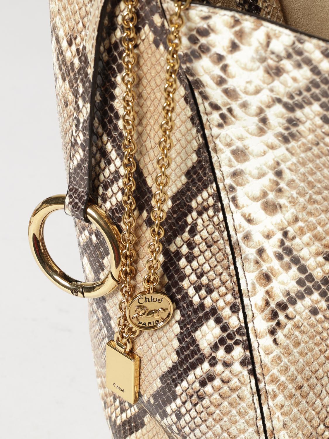 chloé spin python-print calfskin tote bag with charm
