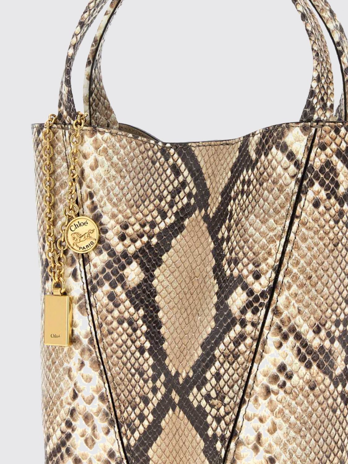 spin mini bag chloé in python-print leather with removable strap