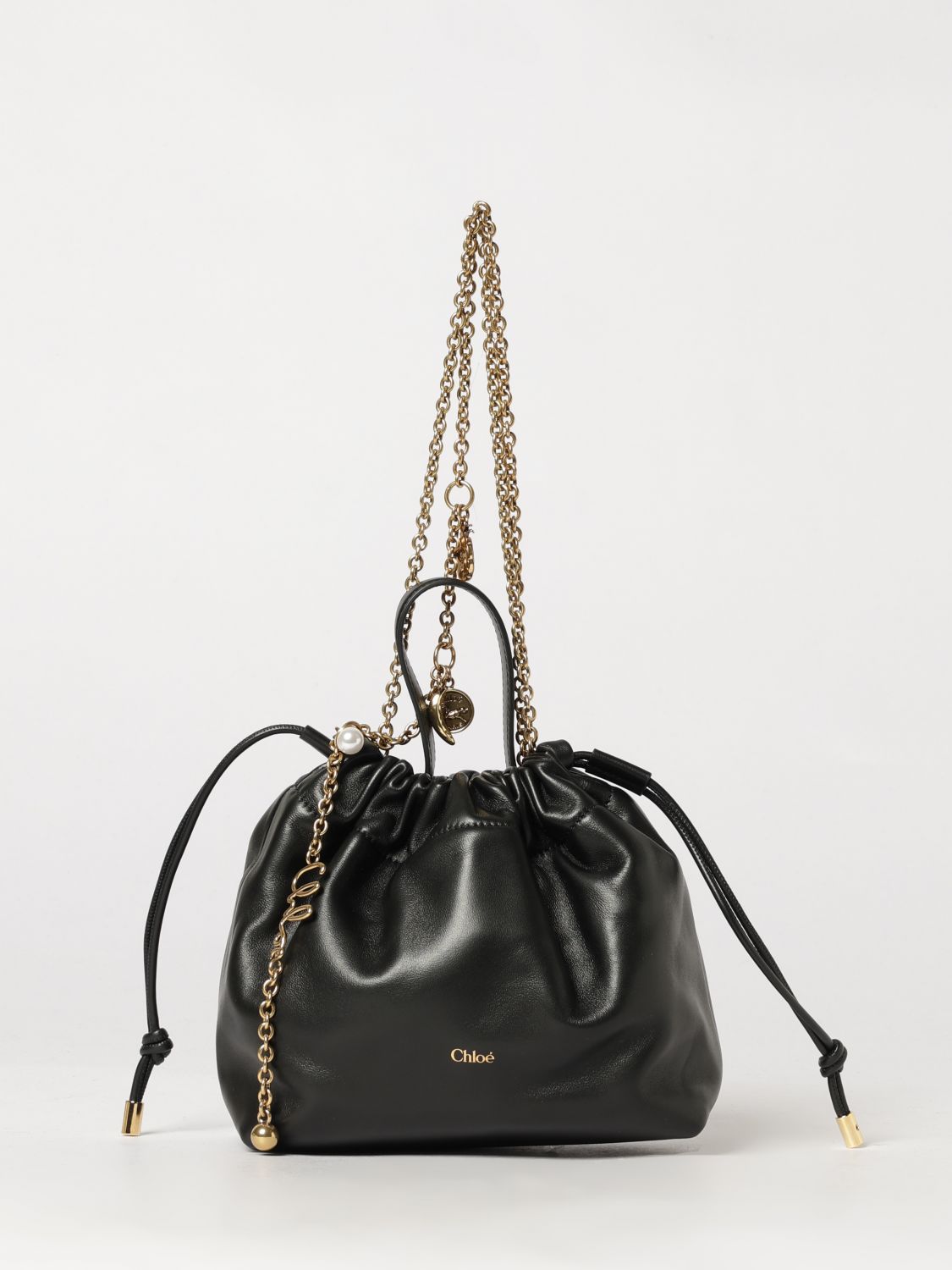 icons mini bucket bag chloé in nappa leather with chain strap