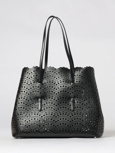 mina perforated smooth calf leather shoulder bag with double handle