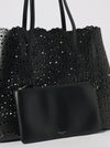 mina shoulder bag in smooth calfskin leather with perforated design and pouch