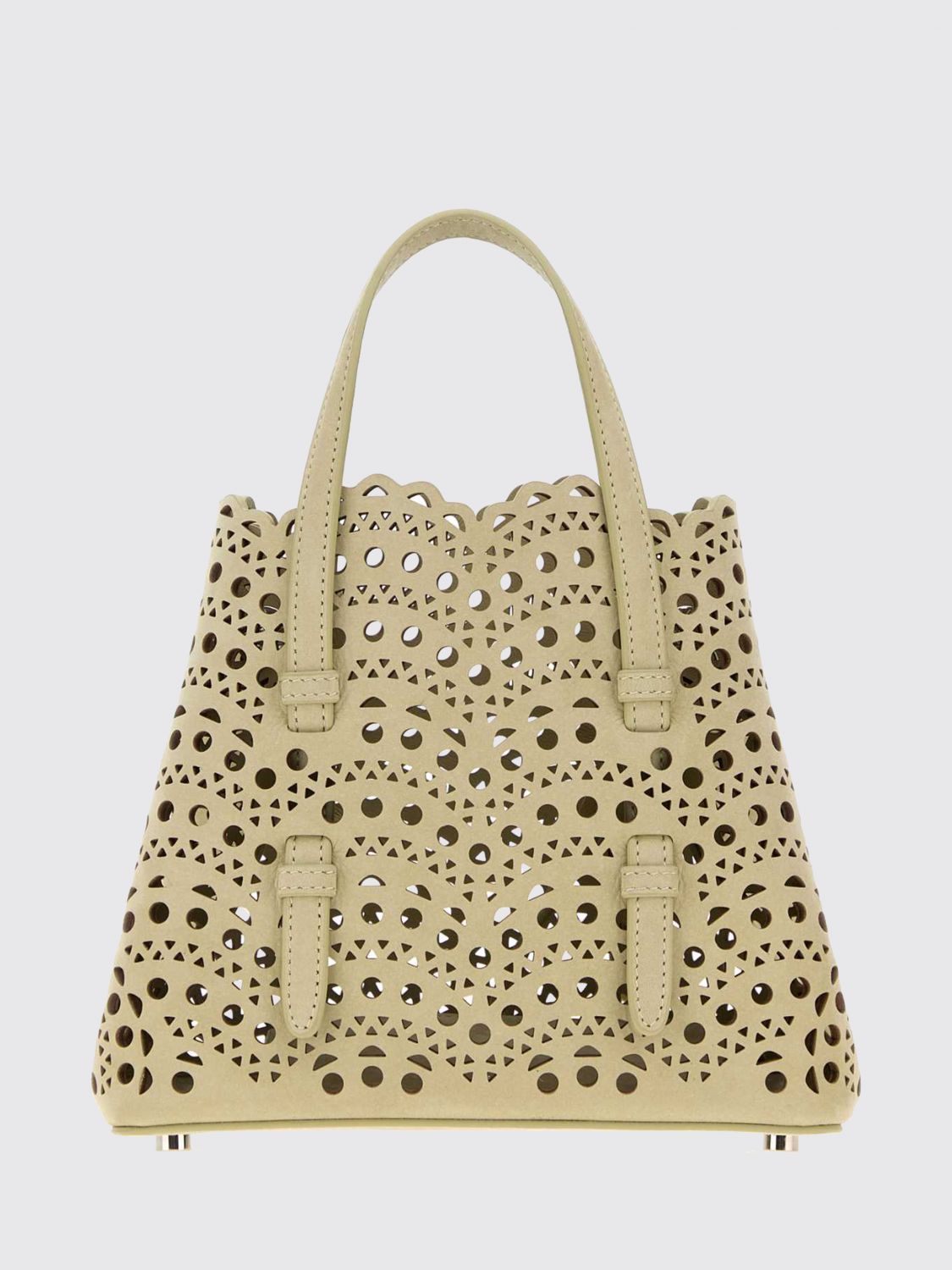 mina perforated nubuck handbag with removable pouch