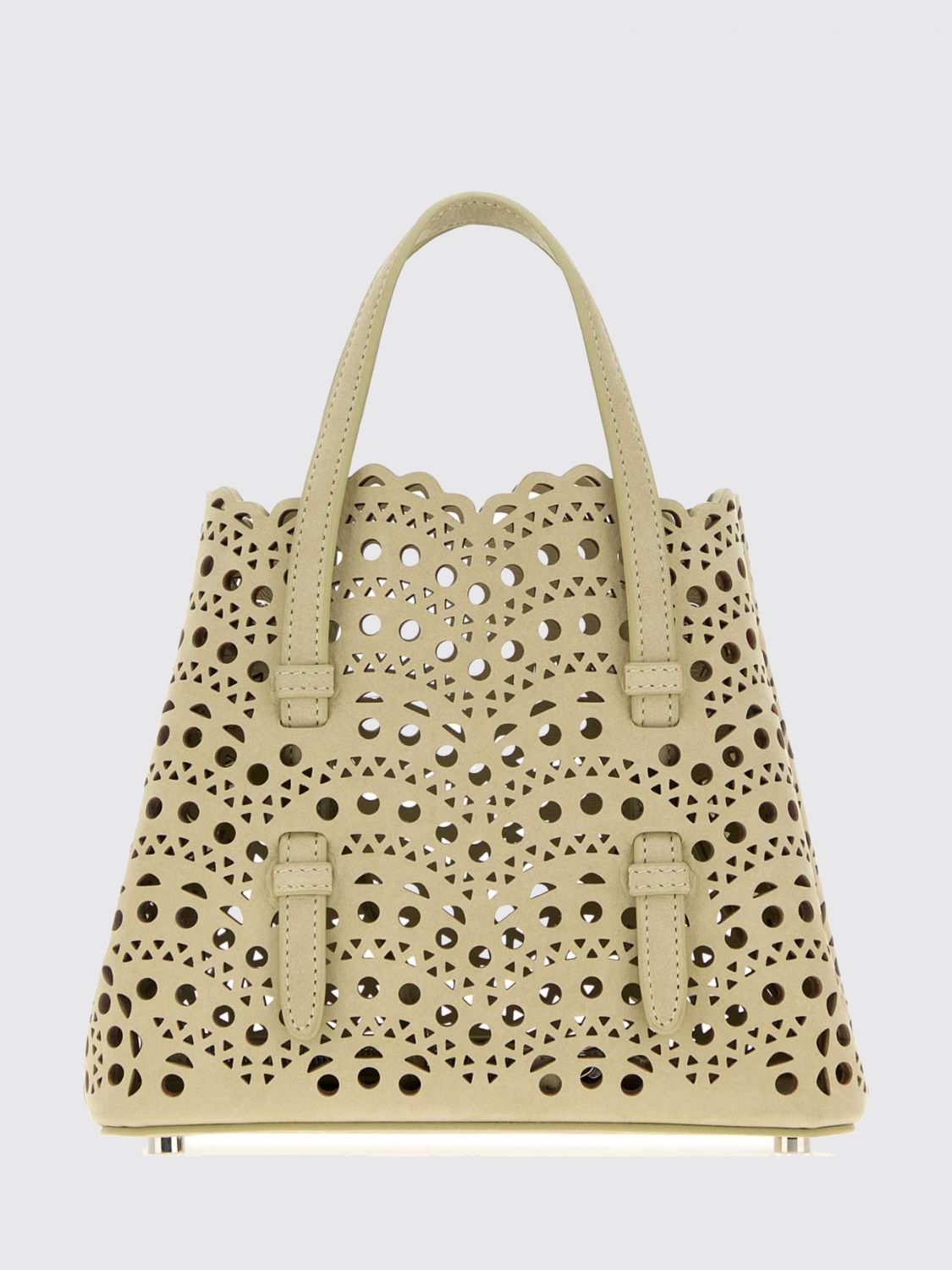 mina perforated nubuck handbag with removable pouch