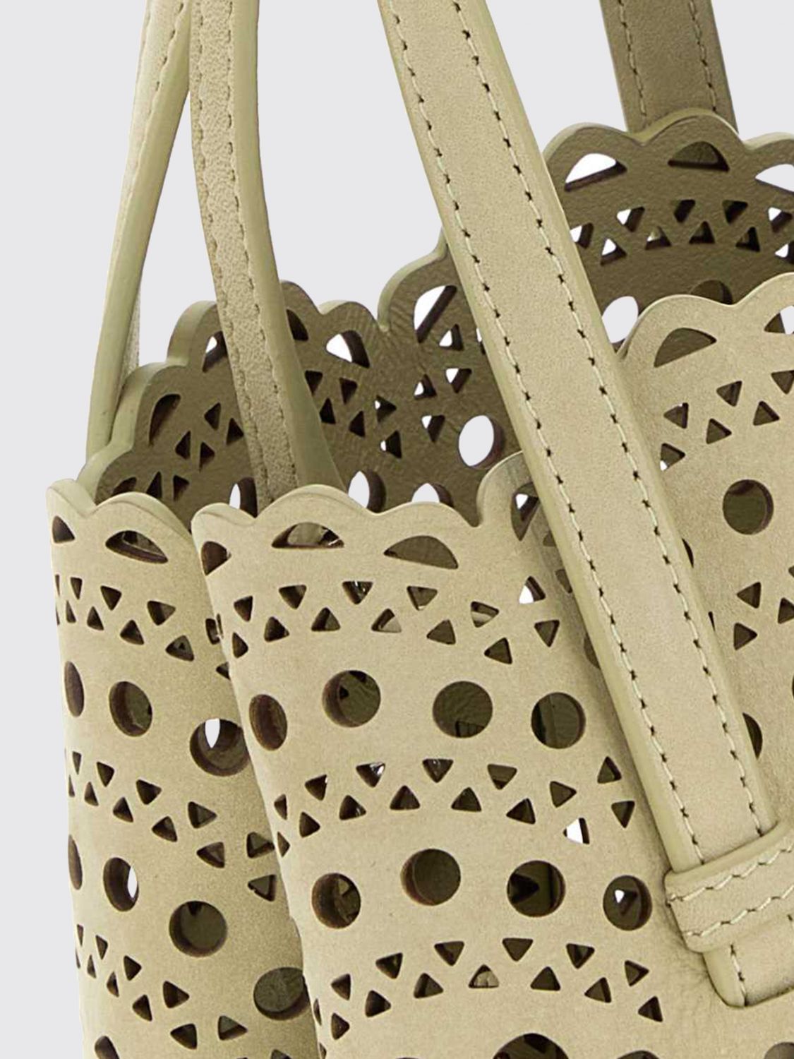 mina perforated nubuck handbag with removable pouch