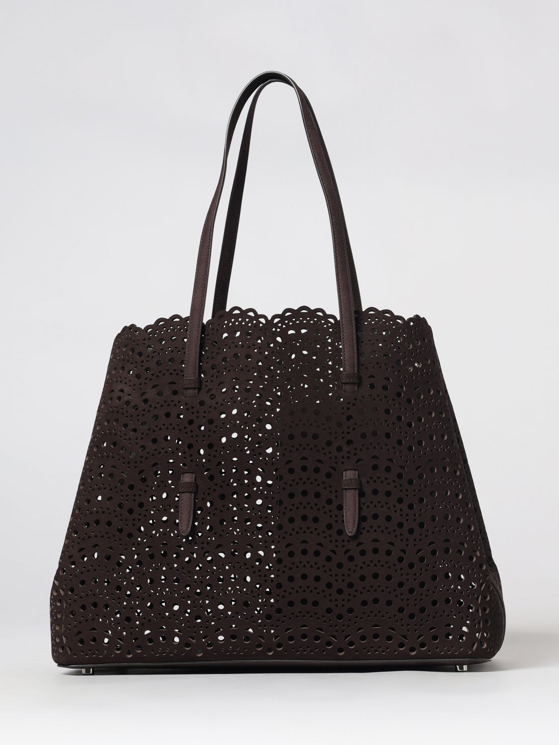 mina perforated nubuck leather shoulder bag with double handle