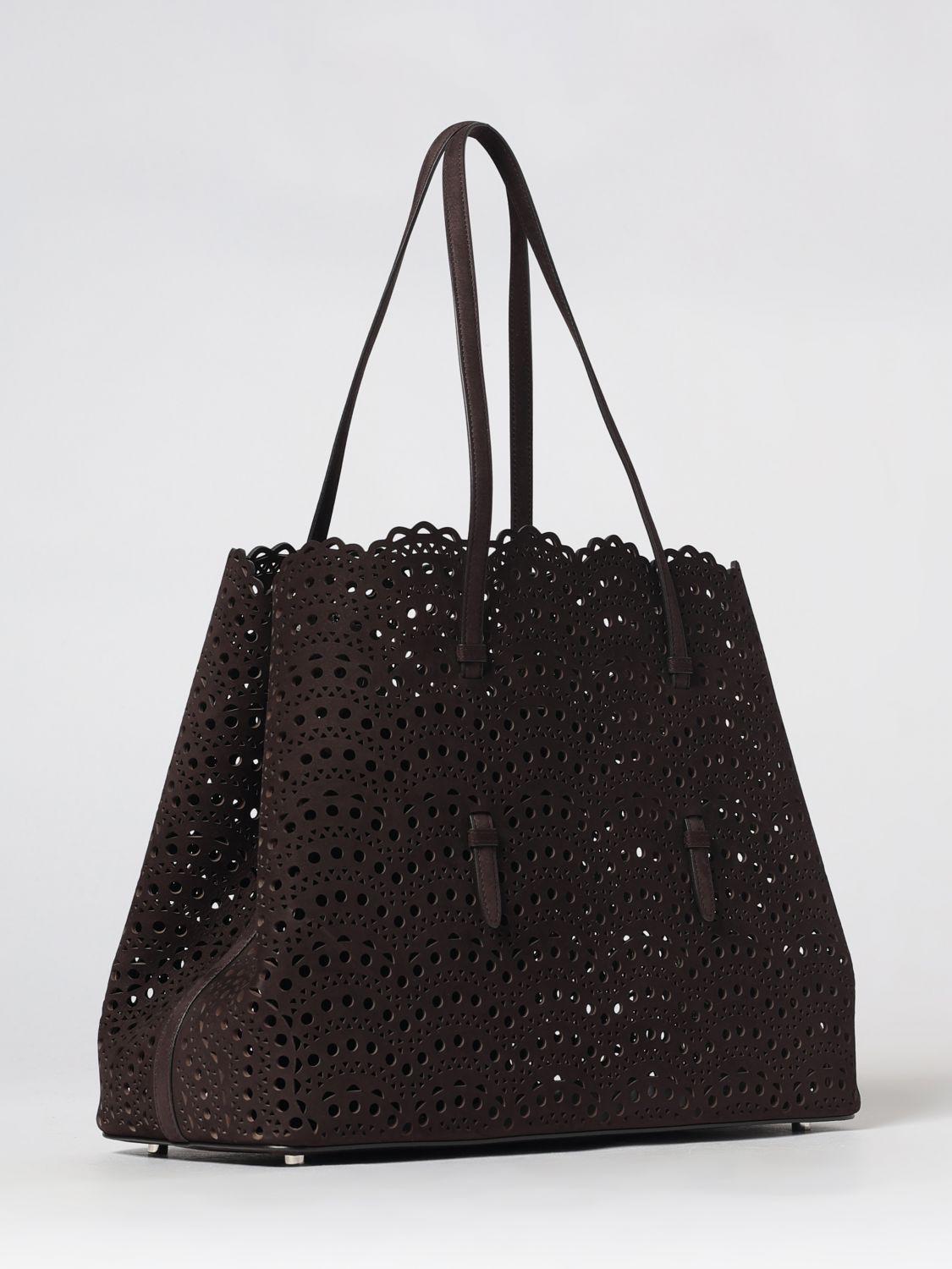 mina perforated nubuck leather shoulder bag with double handle