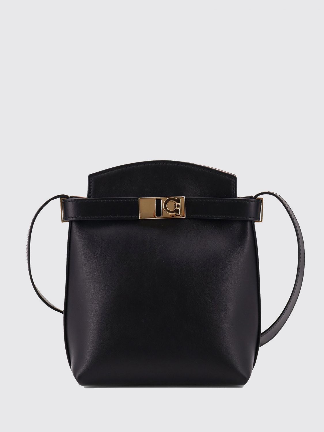 mini calfskin leather bucket bag with gancini logo