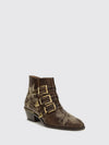 chloé susanna biker ankle boots in calfskin with studs and python embroidery