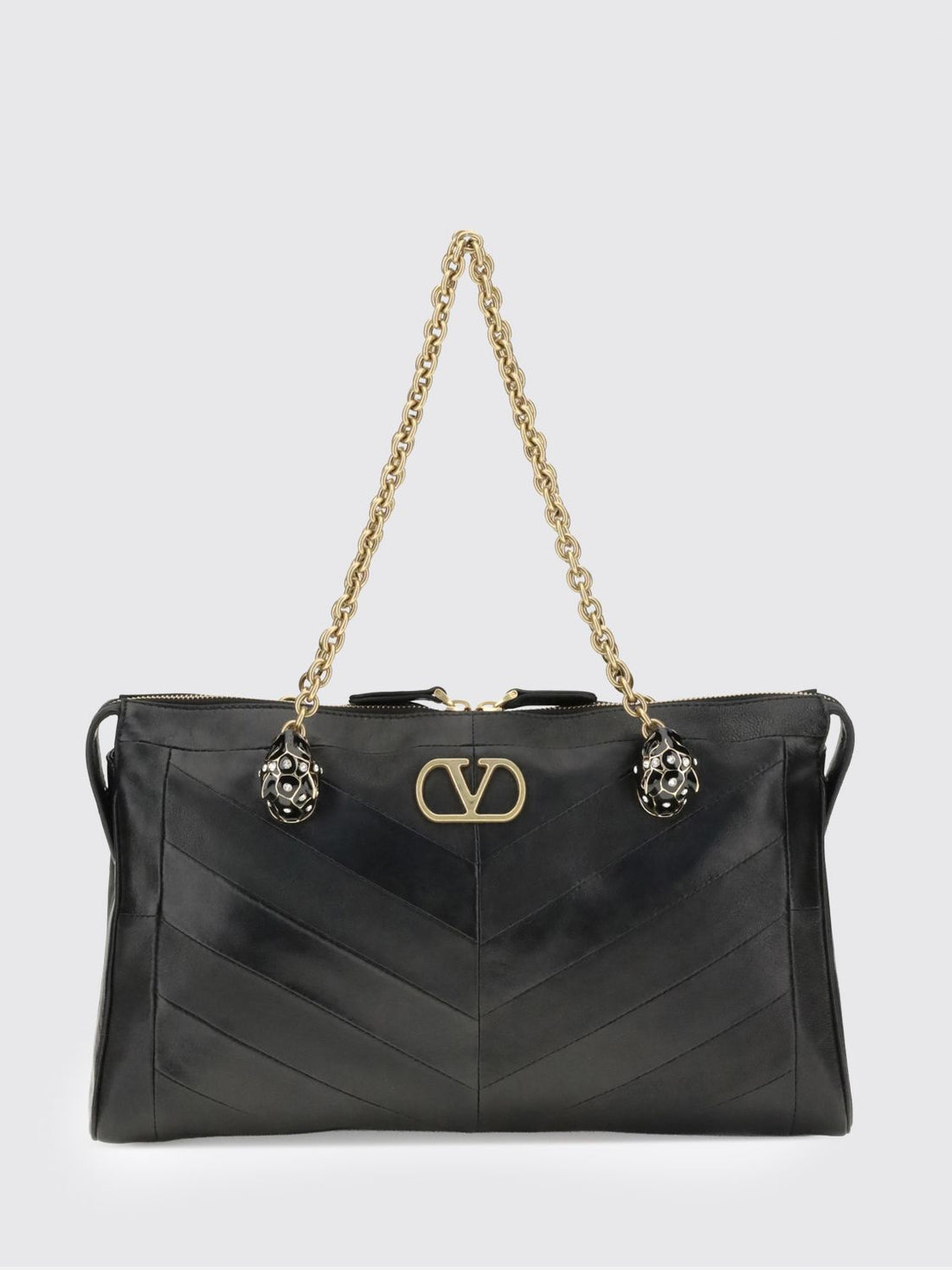 VALENTINO GARAVANI OS panthea leather shoulder bag with chevron embroidery
