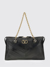 panthea leather shoulder bag with chevron embroidery