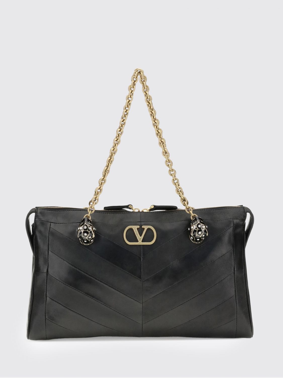 panthea leather shoulder bag with chevron embroidery