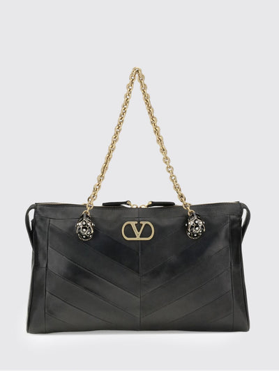 panthea leather shoulder bag with chevron embroidery