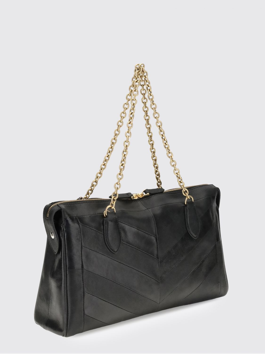 panthea leather shoulder bag with chevron embroidery