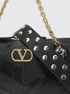 panthea leather shoulder bag with chevron embroidery
